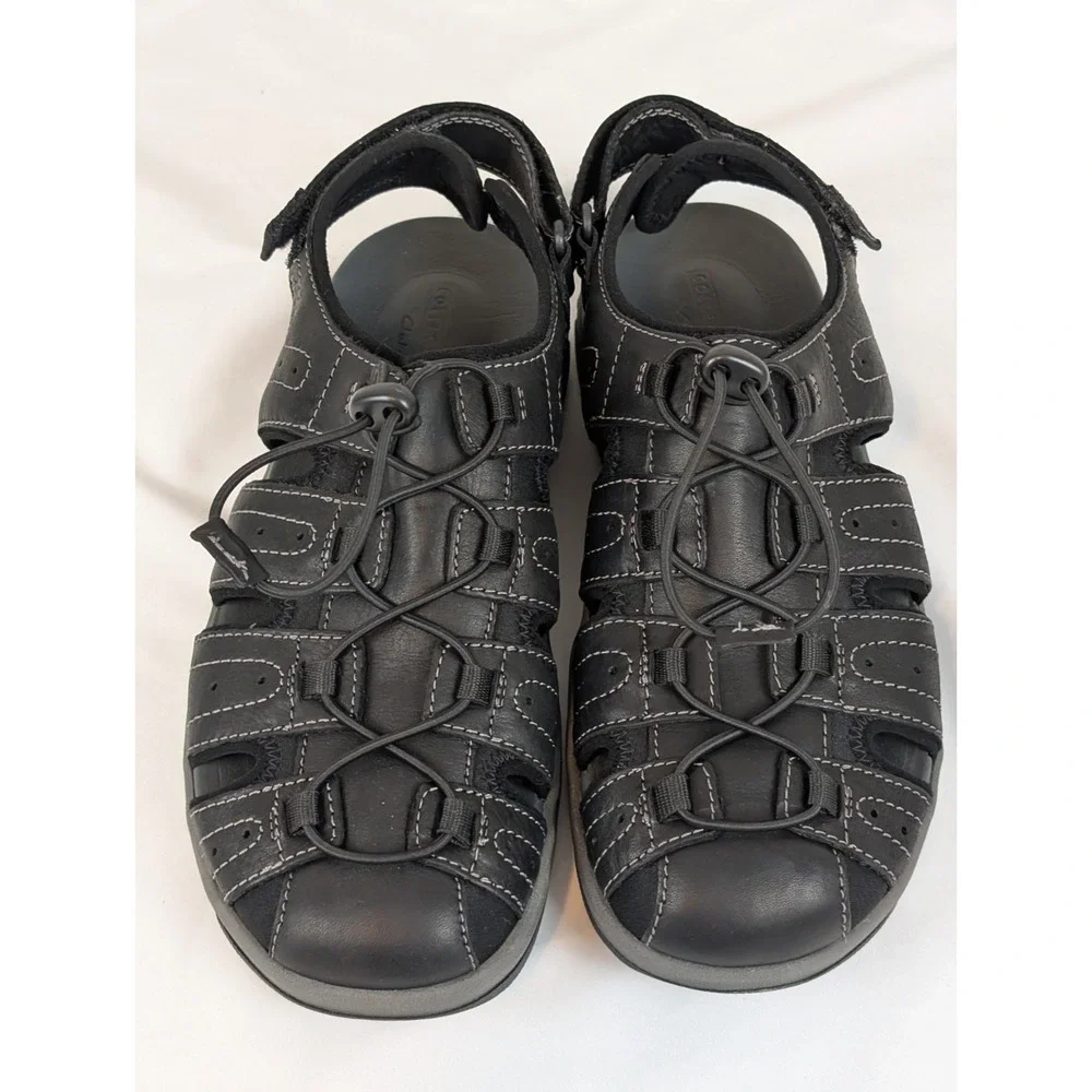Clarks Brixby Cove Men's Fisherman Sandals Black Leather Size 10 Medium